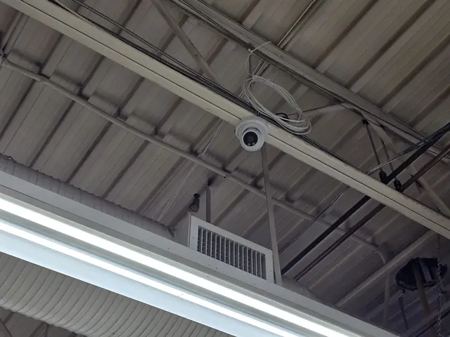 Dome camera on a warehouse steel ceiling